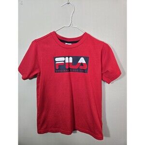 FILA Boys Red Graphic Logo T-Shirt Size M (10/12) Short Sleeve